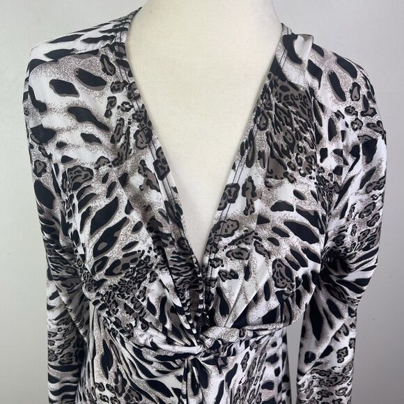 BOSTON PROPER Y2K Leopard Print Sexy V Neck Top Size S Ruched Fitted Gemma SOA - Picture 5 of 10